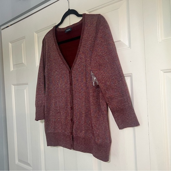 ModCloth Red Burgundy Metallic Cardigan NWOT Size XL - Picture 2 of 7